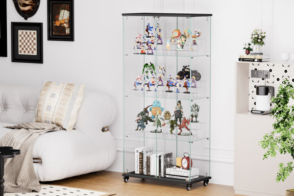 English Elm 4 Tier Glass Display Cabinet - Secure Double Door Showcase With 6 Acrylic Shelves For Modern Spaces W1668P241906