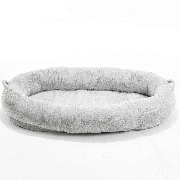 English Elm Human Giant Memory Foam Pet Bed for Adults — Plush Ergonomic Sofa with Storage Pockets & Handle Light Gray W2705P255385
