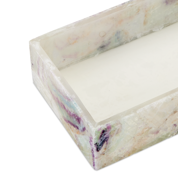 Fluorite Decorative Box - Iridescent Stone Storage with Unique Color Variations for Modern Spaces