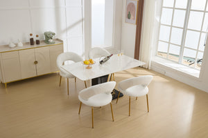 English Elm 061-Set Of 1 Cozy Teddy Fabric Dining Chair With Curved Backrest & Chic Gold Legs For Modern Spaces W527P255479