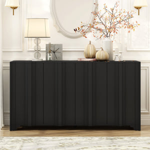 English Elm U_STYLE Elegant 4-Door Sideboard with Pine Veneer, Intricate Linear Accents, Durable 220lb Top Capacity Black N711P247438B