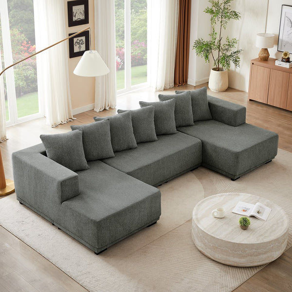 English Elm Chenille U-Shaped Modular Sectional Sofa – Cloud Couch With Luxurious Chenille Fabric For Cozy Living Spaces W2339S00017