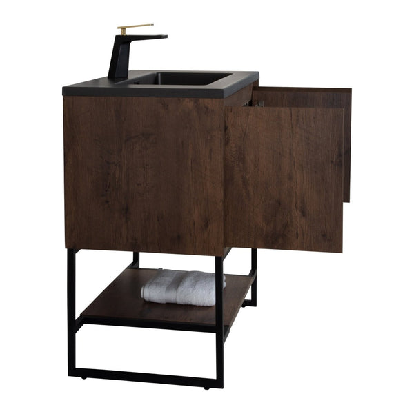 English Elm 30'' Floating Bathroom Vanity Base Rosewood Finish with Stainless Steel Legs Modern Style W1920P254037