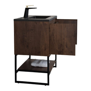 English Elm 36'' Floating Bathroom Vanity Base Rosewood Finish Stainless Steel Legs Modern Appeal W1920P254038