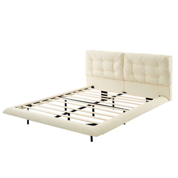 English Elm Christopher Knight Home® - Queen Plush Leather Upholstered Bed Frame with Wingback Headboard, Wavy Footboard, Quiet Support White 37.59 L x 32.25 W x 13 H N761S0000022W