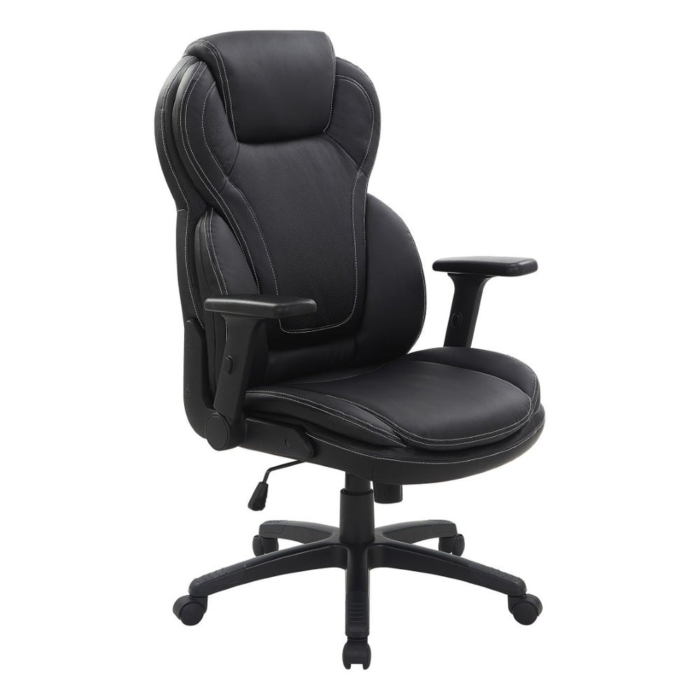 OSP Home Furnishings Exec High Back Bonded Leather Office Chair with Lumbar Support and Flip Arm Rests EC91150-EC3