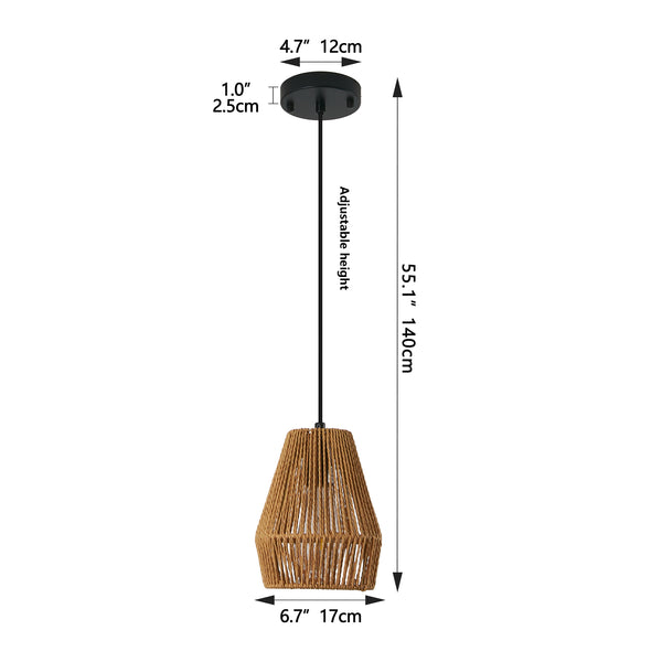English Elm 7" Rustic Hemp Rope Pendant Light Set of 3 - Handcrafted Farmhouse Ceiling Lamps, Adjustable Height, Natural Woven Iron Fixture for Kitchen Island, Dining Room, Living Room W2312P368682