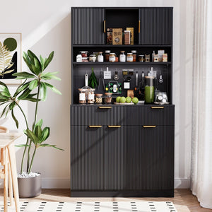 English Elm Pantry Hutch with Fluted Mdf Panels Charging Station Pegboard and Open Shelving T3773P416035