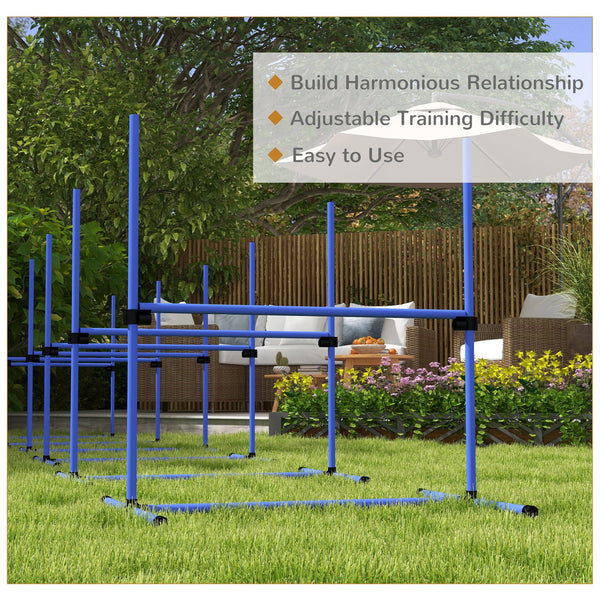 English Elm PawHut Dog Agility Training Set — 8 Adjustable Jump Bars with Portable Carry Bag for Easy Practice Blue W2225P217631
