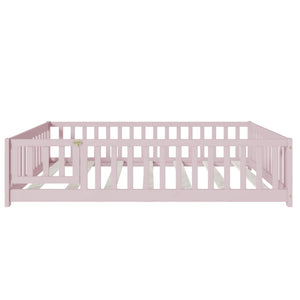 English Elm Twin Solid Rubberwood Floor Bed with Full Perimeter Safety Rails for Toddler Rooms Pink W504P296791