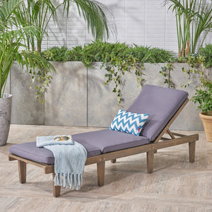 English Elm Christopher Knight Home® - ARIANA Acacia Wood Chaise Lounge with Water-Resistant Cushion — Outdoor Poolside Comfort & Style Grey 57523.00GRY