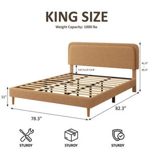 English Elm Queen Velvet Tufted Platform Bed Adjustable Headboard Steel Frame No Box Spring Brown W5239P503303