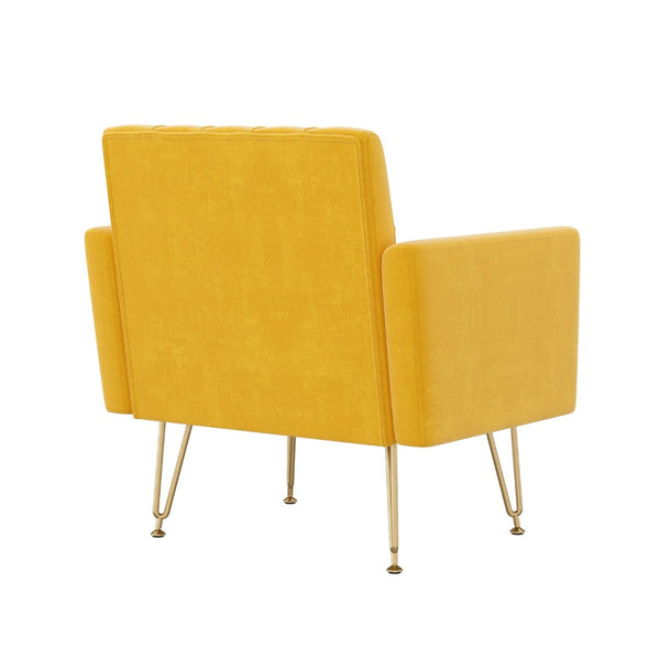 English Elm Teddy Fabric Tufted Accent Chair with Gold Metal Legs for Bedroom or Living Room Orange-Yellow W2113P392019