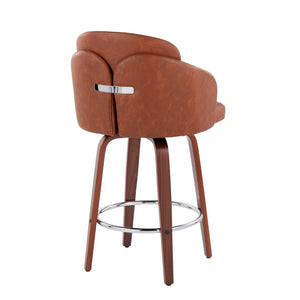 English Elm Fixed-height Swivel Counter Stools with Faux Leather Seats and Chrome Footrest Set of 2 B202S01814