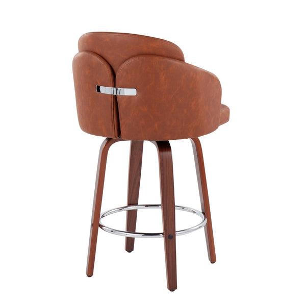 English Elm Fixed-height Swivel Counter Stools with Faux Leather Seats and Chrome Footrest Set of 2 B202S01814