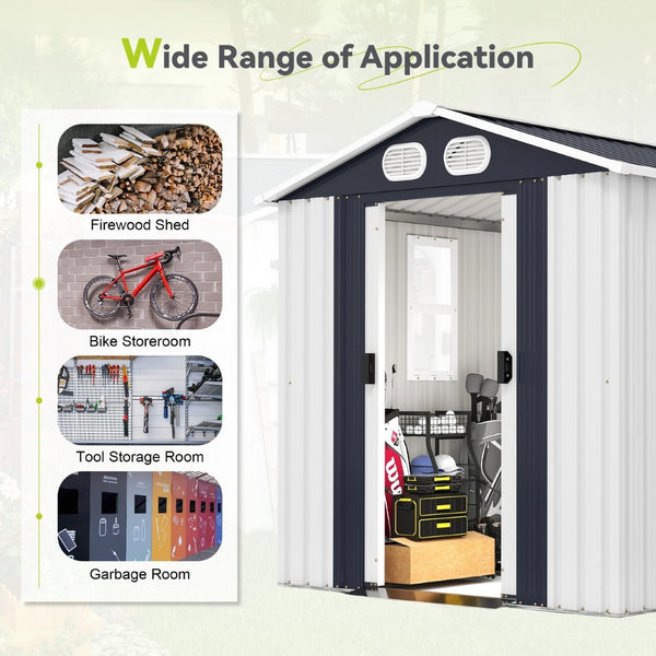 English Elm Campcraft 8x6 Outdoor Metal Storage Shed with Lockable Doors and Ventilation for Backyard White W1598S00045