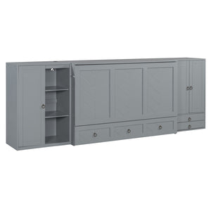 English Elm Queen Murphy Bed with Wardrobe Cabinets Built-in Usb Charging and Concealed Drawers Gray LP000590AAE