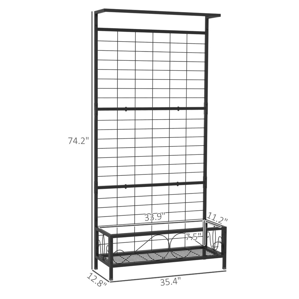 English Elm White Powder Coated Steel Tall Trellis Plant Stand with Hanging Bar for Patio Garden T3971P420878