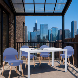 English Elm 4-Pack Red Oak Leg Chairs and Folding PP Square Table — Ergonomic, Waterproof, Durable Patio Set Grey+Blue,White W3450S00036