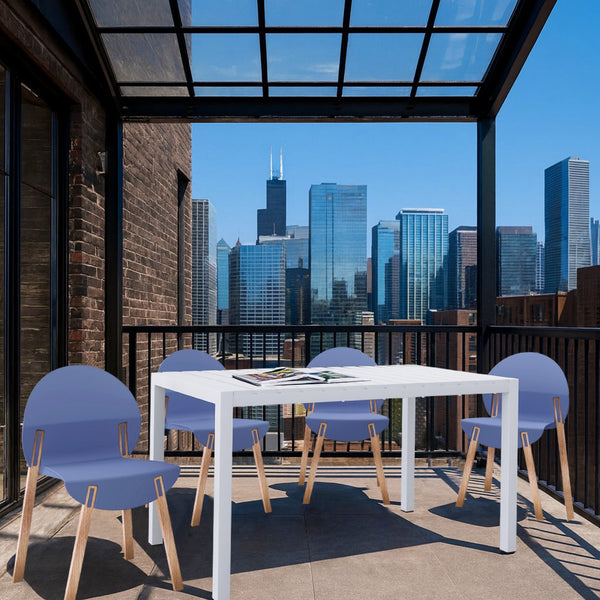 English Elm 4-Pack Red Oak Leg Chairs and Folding PP Square Table — Ergonomic, Waterproof, Durable Patio Set Grey+Blue,White W3450S00036