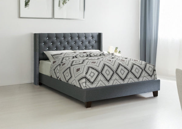 English Elm Contemporary Queen Platform Bed Tufted Polyfiber Headboard with Nailhead Trim Bedroom B011S02055