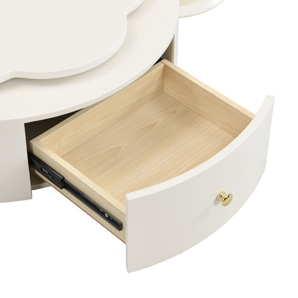 English Elm U-Can Cream Floral Round Coffee Table Set of 2 with Tempered Glass Tops, 2 Drawers & Rotating Design SJ000137AAK