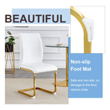 English Elm Luxury Simple Arch Chair - Set Of 2 White Pu Material High Resilience Dining Chair With Arched Metal Gold Leg.