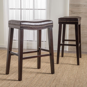 Christopher Knight Home® - Noble House - Rosalie Brown Leather Saddle Stool (Set of 2)