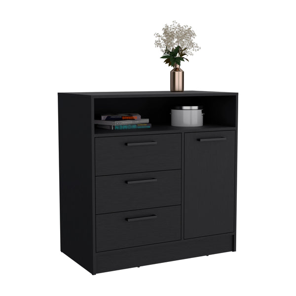 English Elm Dresser with Spacious 3-Drawer and Single-Door Cabinet, Engineered Wood, Sleek Modern Storage Design Black 38 L x 25 W x 4 H B097S00092