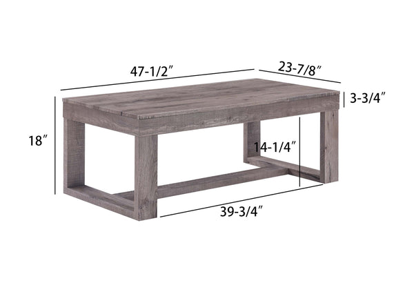 English Elm 1pc Rustic Modern Coffee Table 47.5" x 23.9" x 18" Centerpiece With Sturdy Wood Frame & Simple Assembly Brown,Gray,Tan 51.5 L x 28 W x 10 H B011P244346