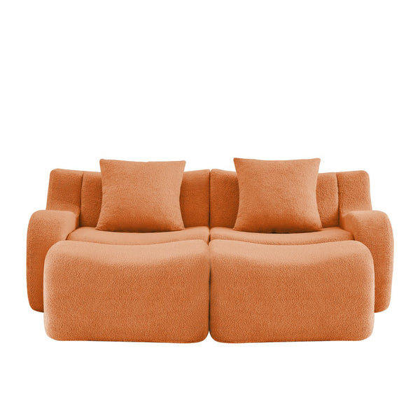 English Elm Soft Teddy Fabric Boneless Sofa with Ergonomic Curved Armrests, 32D High-Density Sponge Comfort and Anti-Slip Base Orange W714S01448
