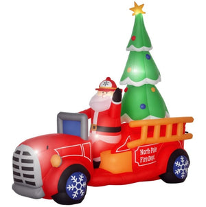 English Elm Inflatable Santa Fire Truck Yard Display with Led Lit Tree 7.5 Foot Holiday Decor T3971P414209