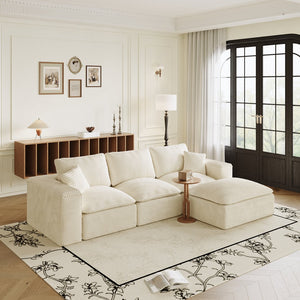 English Elm 108" Cloud Sectional Couch Modular L-Shape Chaise, Plush Corduroy Upholstered Sofa with Deep Seat Beige W3361S00003