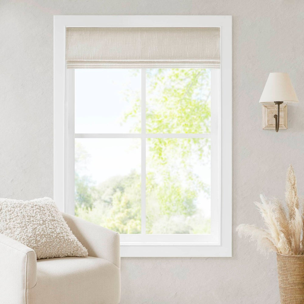 English Elm 1-piece Cordless Roman Shade Linen-look Textured Fabric Room Darkening Privacy Filter B035P482991