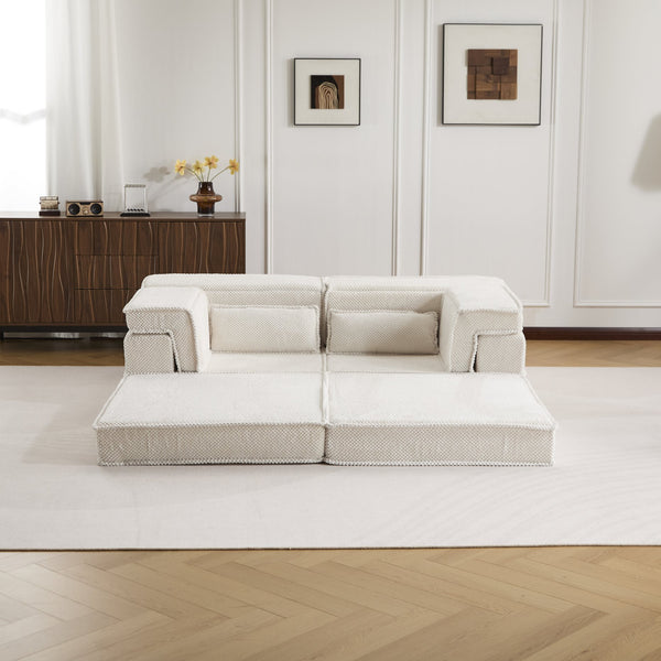 English Elm Compression Modular Sofa Bed - Versatile No Assembly Floor Couch With Soft Circle Fleece Fabric W3723P377147