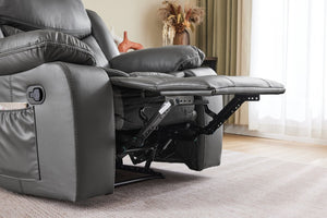 English Elm Black Air Leather Massage Recliner with Vibration Heating for Living Room Lounge Gray B2766P488713