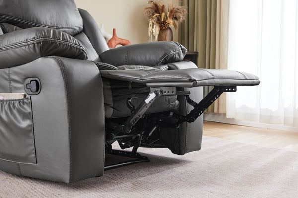 English Elm Black Air Leather Massage Recliner with Vibration Heating for Living Room Lounge Gray B2766P488713
