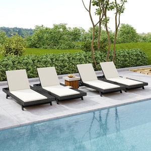 English Elm Lounge Chaise Outdoor Acacia Wood Slatted Frame with Water Resistant Cushion Resort Style Black,Cream N770P442B18C