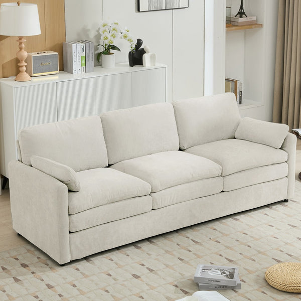 English Elm 89" Plush Chenille 3-Seater Sofa with Double-Layer Cushions, Deep Seating, Removable Lumbar Pillow, Elegant Stitching Beige N719P251497A