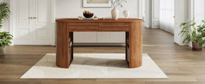 English Elm Storage Writing Desk with Curved Base Open Shelves and Drawers for Home Office Dark Walnut N757P306285D