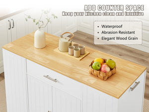 English Elm 53'' Kitchen Storage Islands with Drawers and Trash Can Storage, Modern Farmhouse Design, 53.2"W x 20.9"D x 38.0"H White W1820P281267