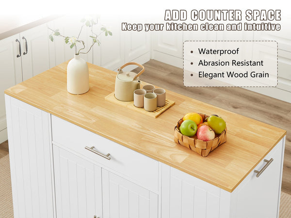 English Elm 53'' Kitchen Storage Islands with Drawers and Trash Can Storage, Modern Farmhouse Design, 53.2"W x 20.9"D x 38.0"H White W1820P281267