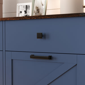 English Elm Farmhouse Double Tilt-Out Trash Cabinet - Antique Blue Barn Door, 2 Drawers, Waterproof Top, 2x10gal W2557P324526