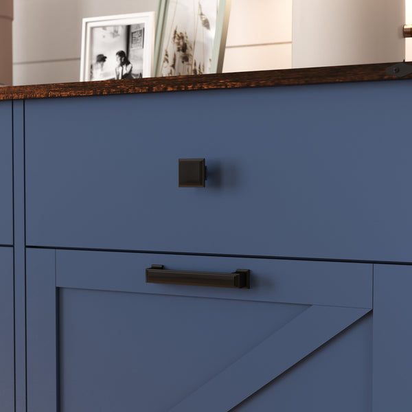 English Elm Farmhouse Double Tilt-Out Trash Cabinet - Antique Blue Barn Door, 2 Drawers, Waterproof Top, 2x10gal W2557P324526