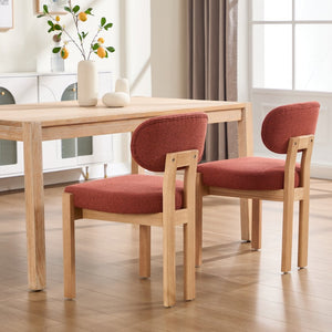 English Elm Wooden Wingback Dining Chairs Chenille Upholstered Set for Farmhouse Kitchen Dark Orange W3244P457881