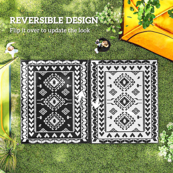 English Elm Patio Reversible Polypropylene Flatweave Rug Foldable Geometric Black White Outdoor Mat T3971P421603