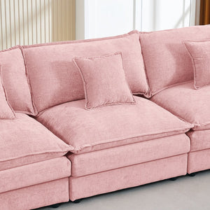 English Elm Modular U-Shaped Sectional Sofa, 4-Seater Pink Chenille Couch With Movable Ottomans For Custom Comfort W1359S00037