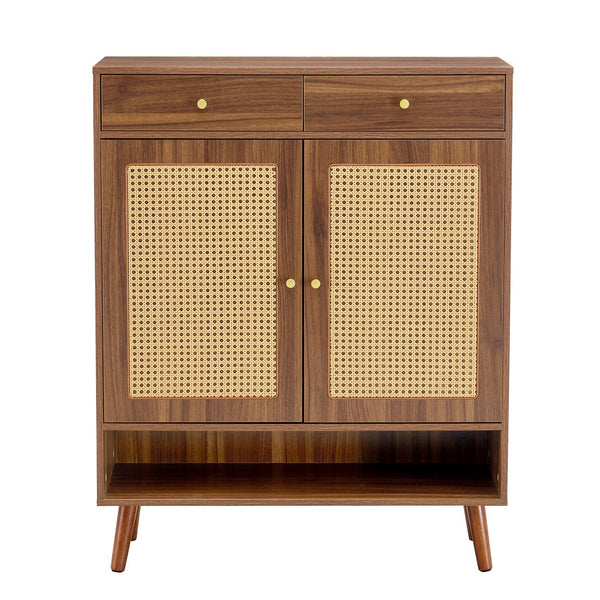 English Elm Multi-Functional Walnut Mdf Shoe Cabinet - Elegant Nordic & Industrial Design With Smart Storage Solutions W3226P278928