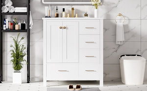English Elm 30'' Bathroom Vanity With Ceramic Sink Combo - Elegant Freestanding Storage Cabinet & 4 Drawers N710P194420K
