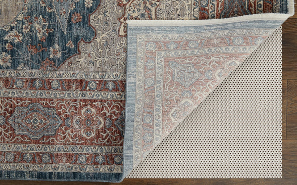 Feizy Rugs Marquette Medallion Rug – Elegant Power-loomed Design, Stain-resistant, Easy Care For High Traffic Areas Gray,Red,Blue Polyester,Acrylic Mrq39grfgrymltj00